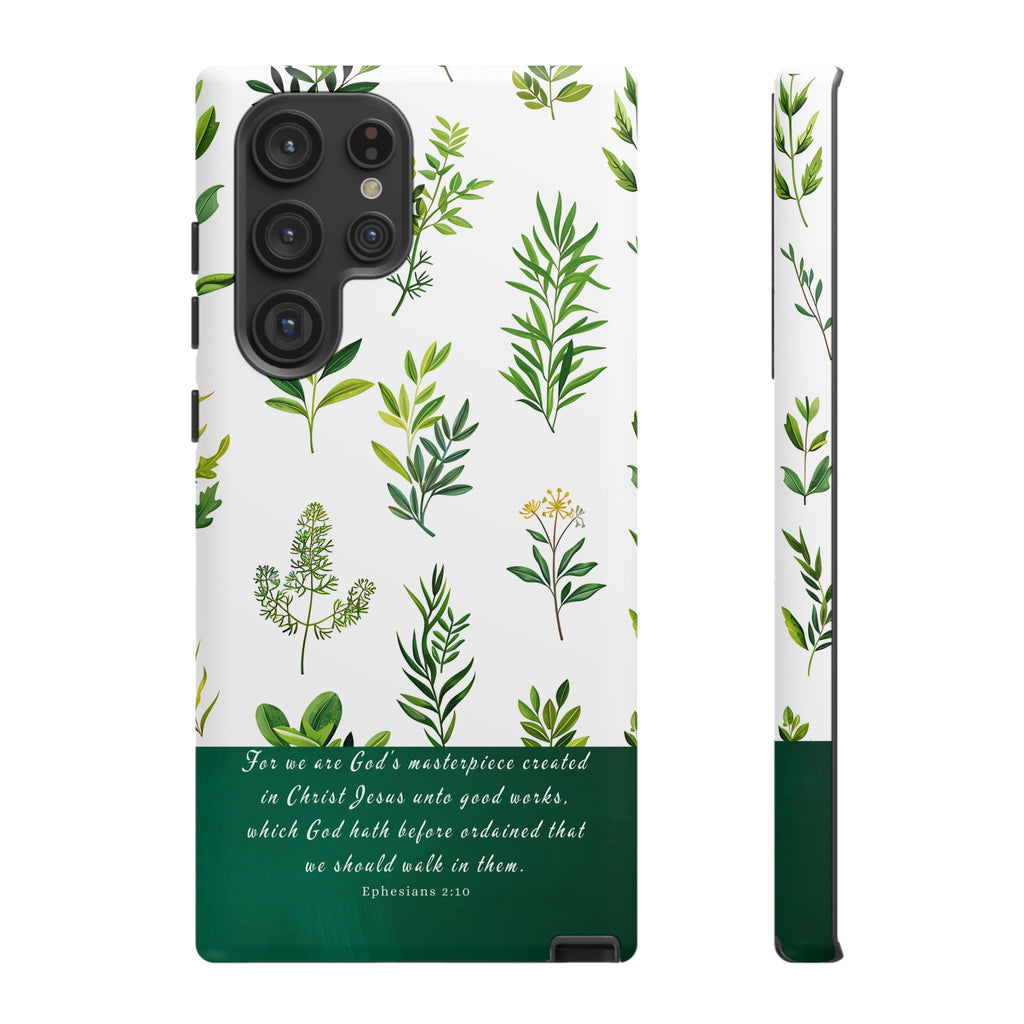 Ephesians 2:10 God's Masterpiece Christian Green Floral Pattern Phone Case Christian Gifts iPhone Samsung Galaxy Google Pixel Phone Case