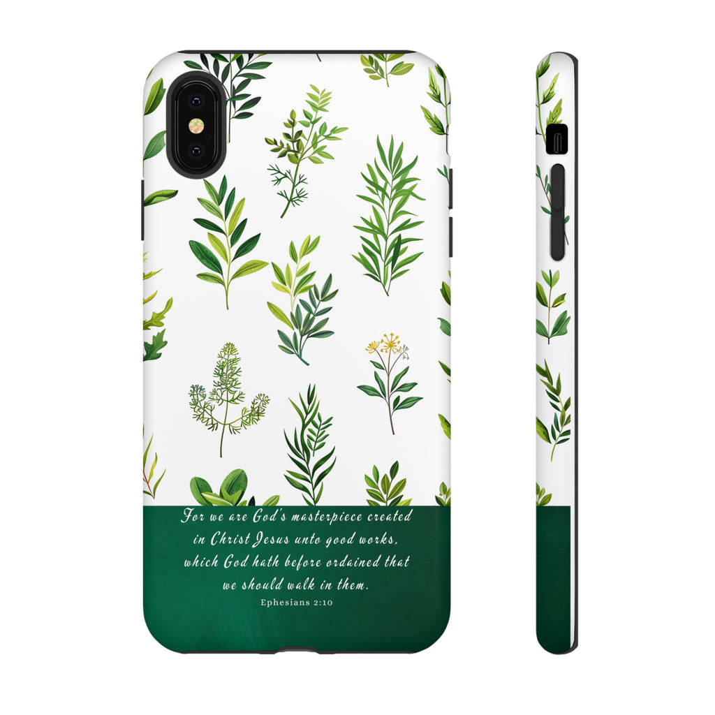 Ephesians 2:10 God's Masterpiece Christian Green Floral Pattern Phone Case Christian Gifts iPhone Samsung Galaxy Google Pixel Phone Case