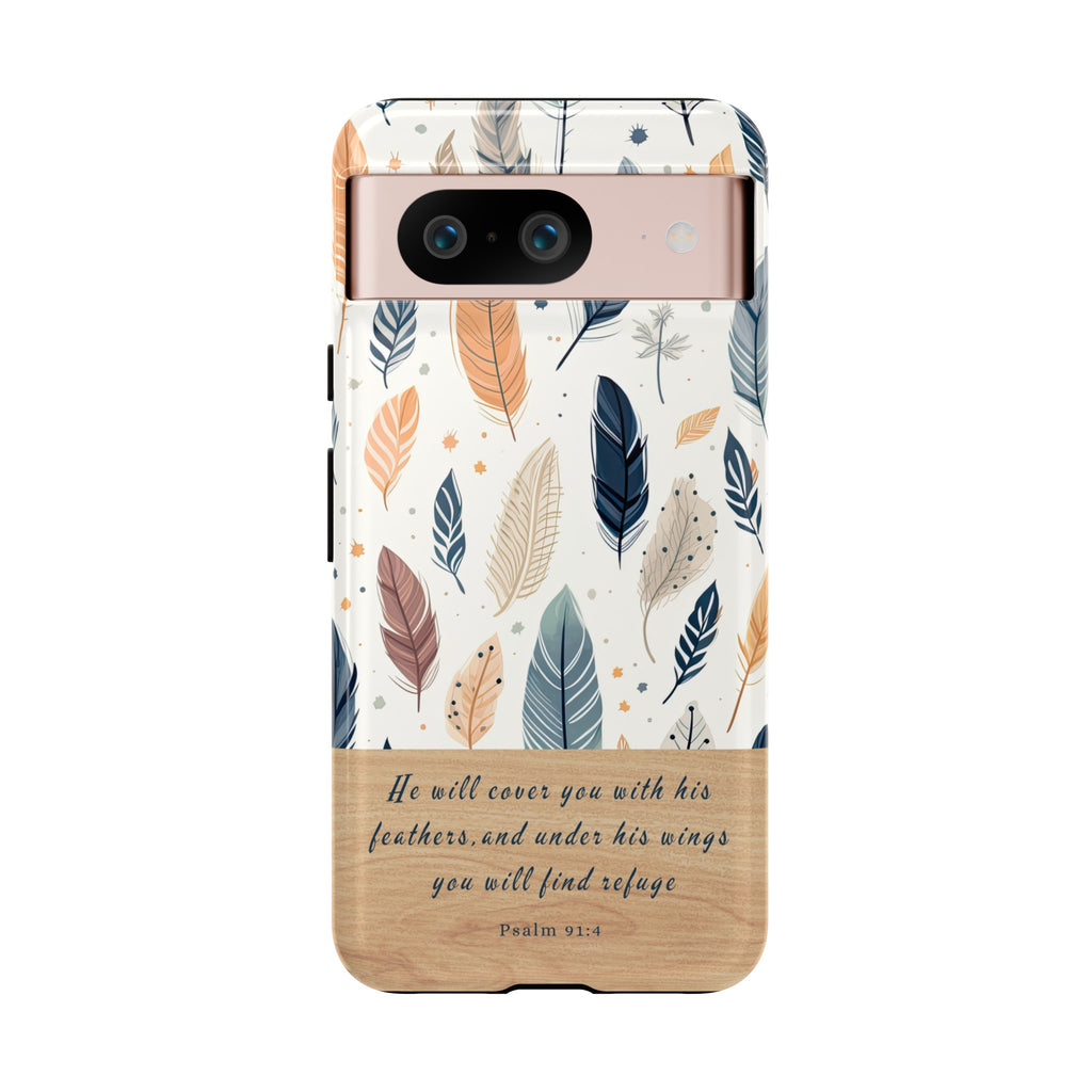 Psalm 91:4 He Will Cover You With His Feathers Phone Case Gift For Christians iPhone Samsung Galaxy Google Pixel Bible Verse Phone Case