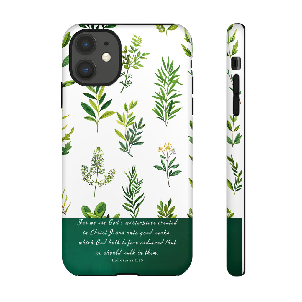 Ephesians 2:10 God's Masterpiece Christian Green Floral Pattern Phone Case Christian Gifts iPhone Samsung Galaxy Google Pixel Phone Case