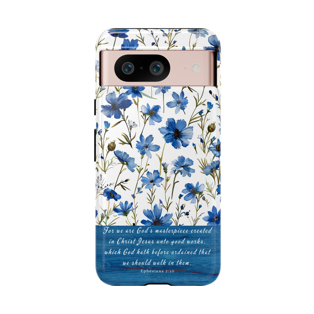 Ephesians 2:10 God's Masterpiece Christian Floral Pattern Phone Case Christian Religious Gifts iPhone Samsung Galaxy Google Pixel Phone Case