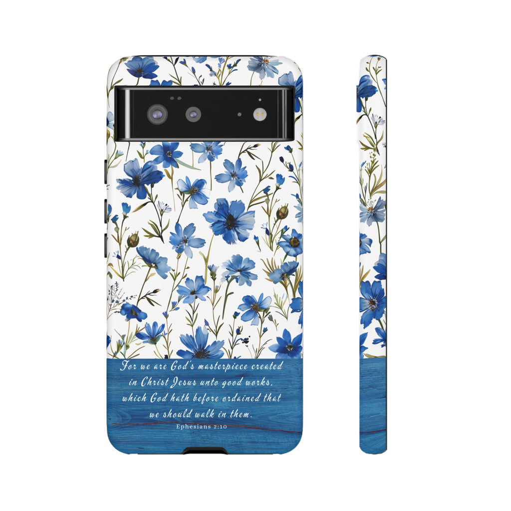 Ephesians 2:10 God's Masterpiece Christian Floral Pattern Phone Case Christian Religious Gifts iPhone Samsung Galaxy Google Pixel Phone Case