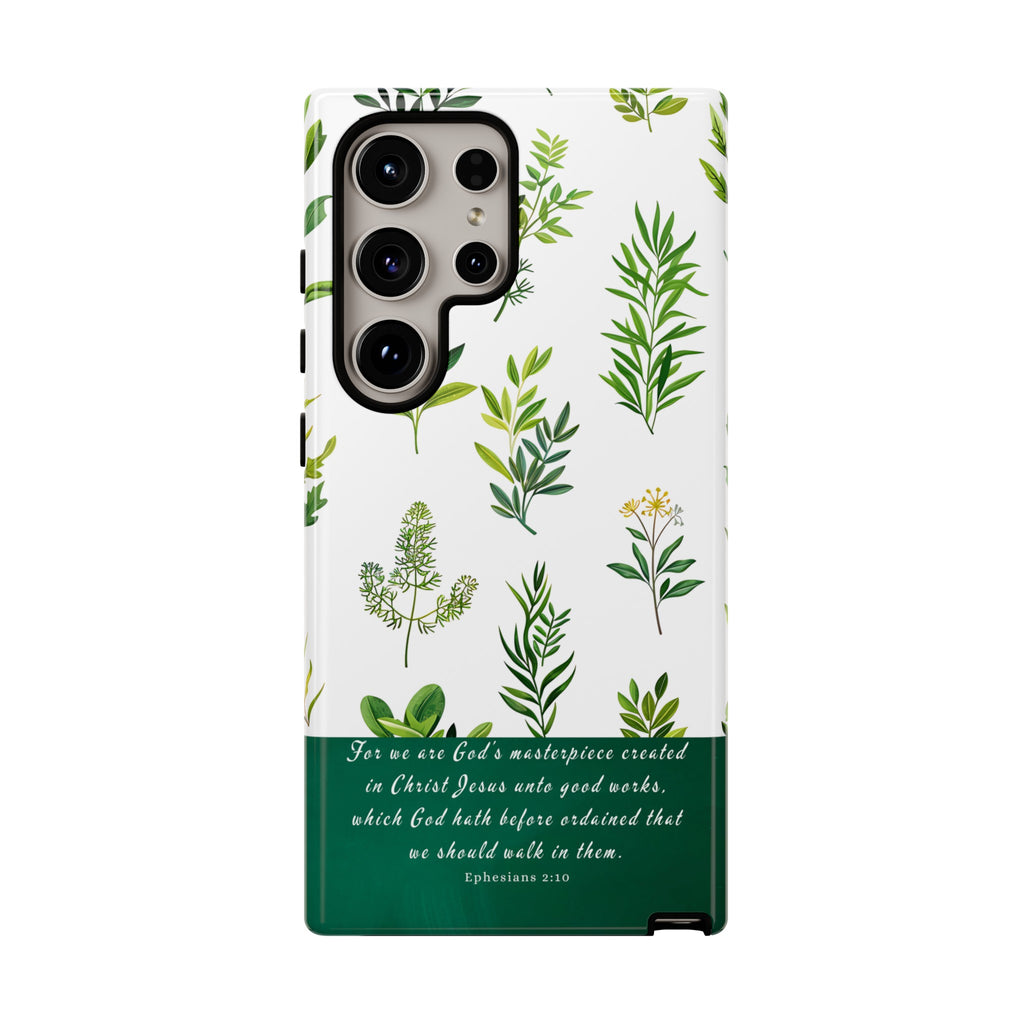 Ephesians 2:10 God's Masterpiece Christian Green Floral Pattern Phone Case Christian Gifts iPhone Samsung Galaxy Google Pixel Phone Case