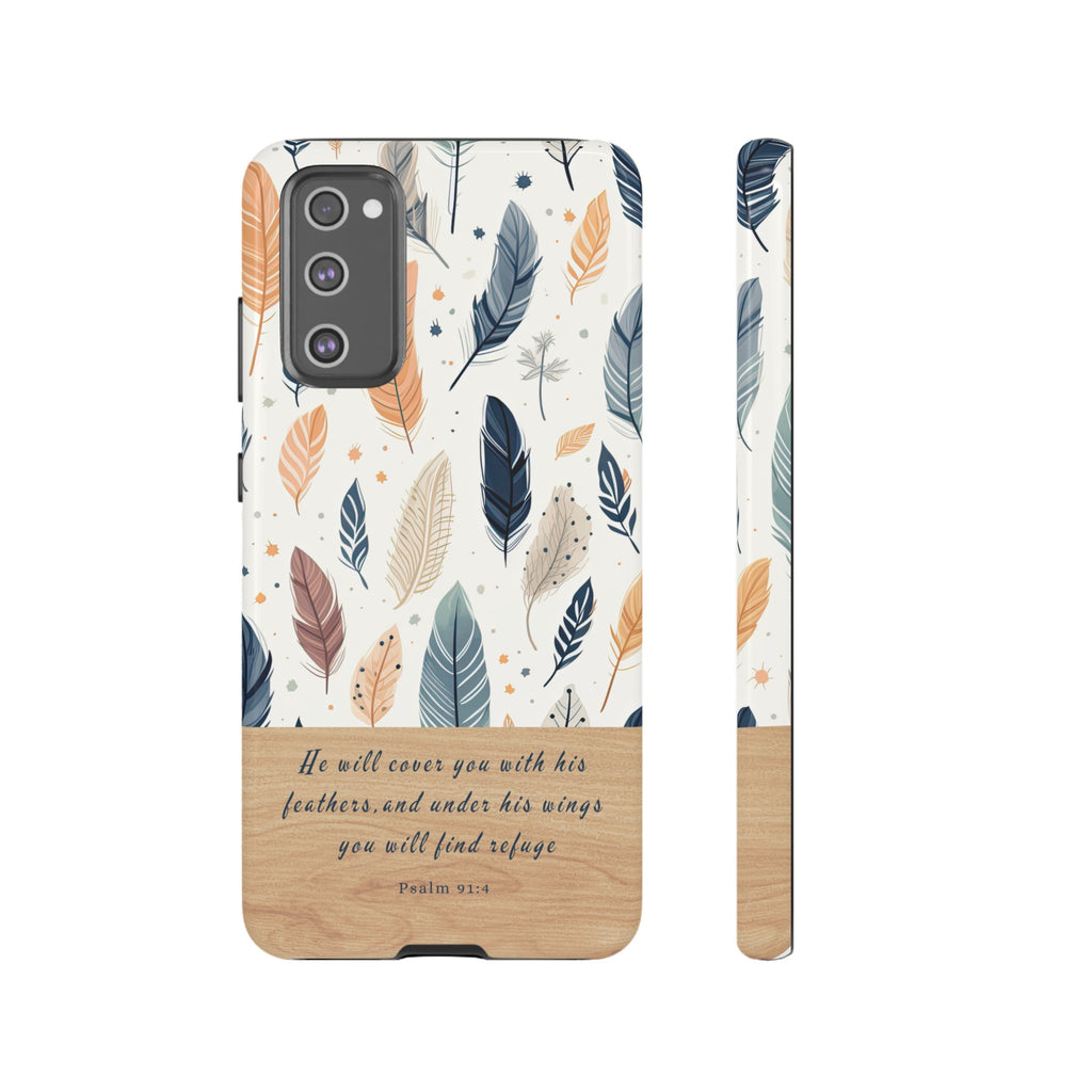 Psalm 91:4 He Will Cover You With His Feathers Phone Case Gift For Christians iPhone Samsung Galaxy Google Pixel Bible Verse Phone Case