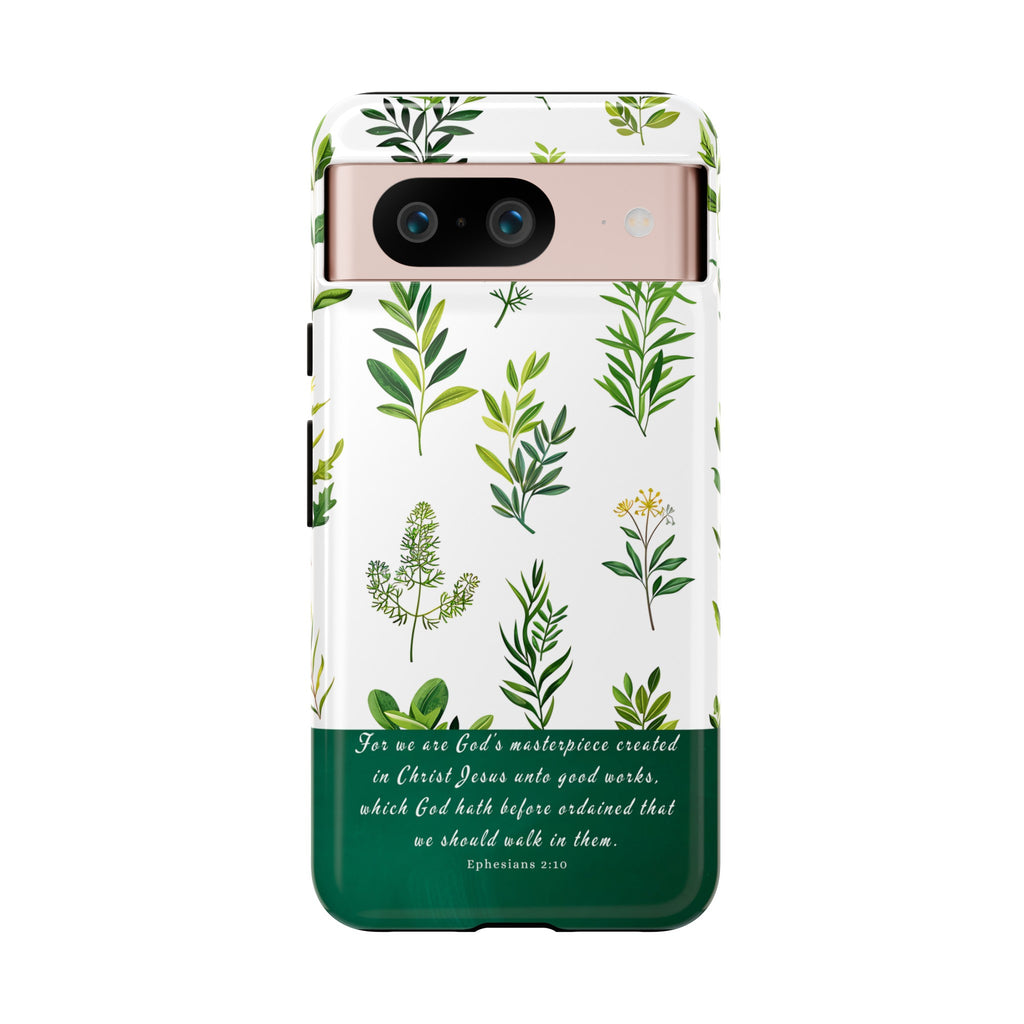 Ephesians 2:10 God's Masterpiece Christian Green Floral Pattern Phone Case Christian Gifts iPhone Samsung Galaxy Google Pixel Phone Case