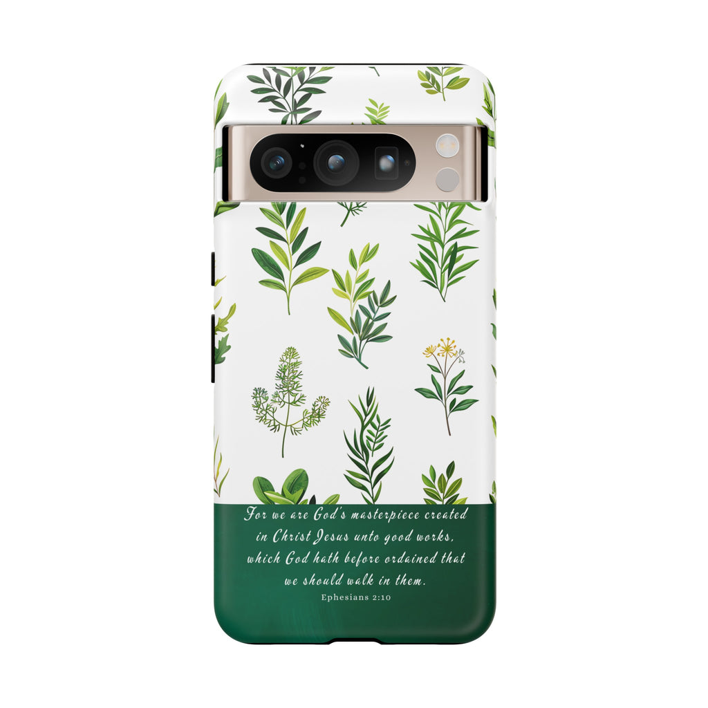 Ephesians 2:10 God's Masterpiece Christian Green Floral Pattern Phone Case Christian Gifts iPhone Samsung Galaxy Google Pixel Phone Case