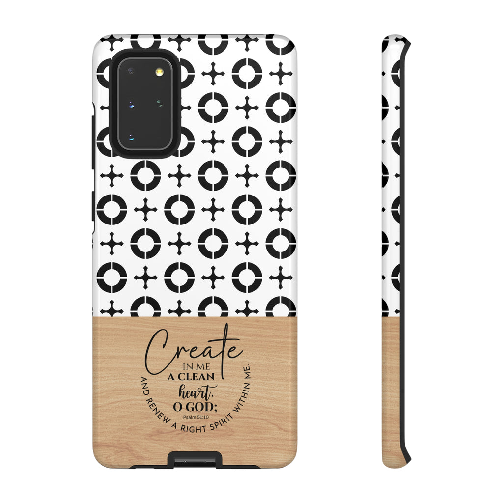 Psalm 51:10 Phone Case Create In Me A Clean Heart Tile Cross Wood Pattern iPhone Samsung Google Pixel Phone Case