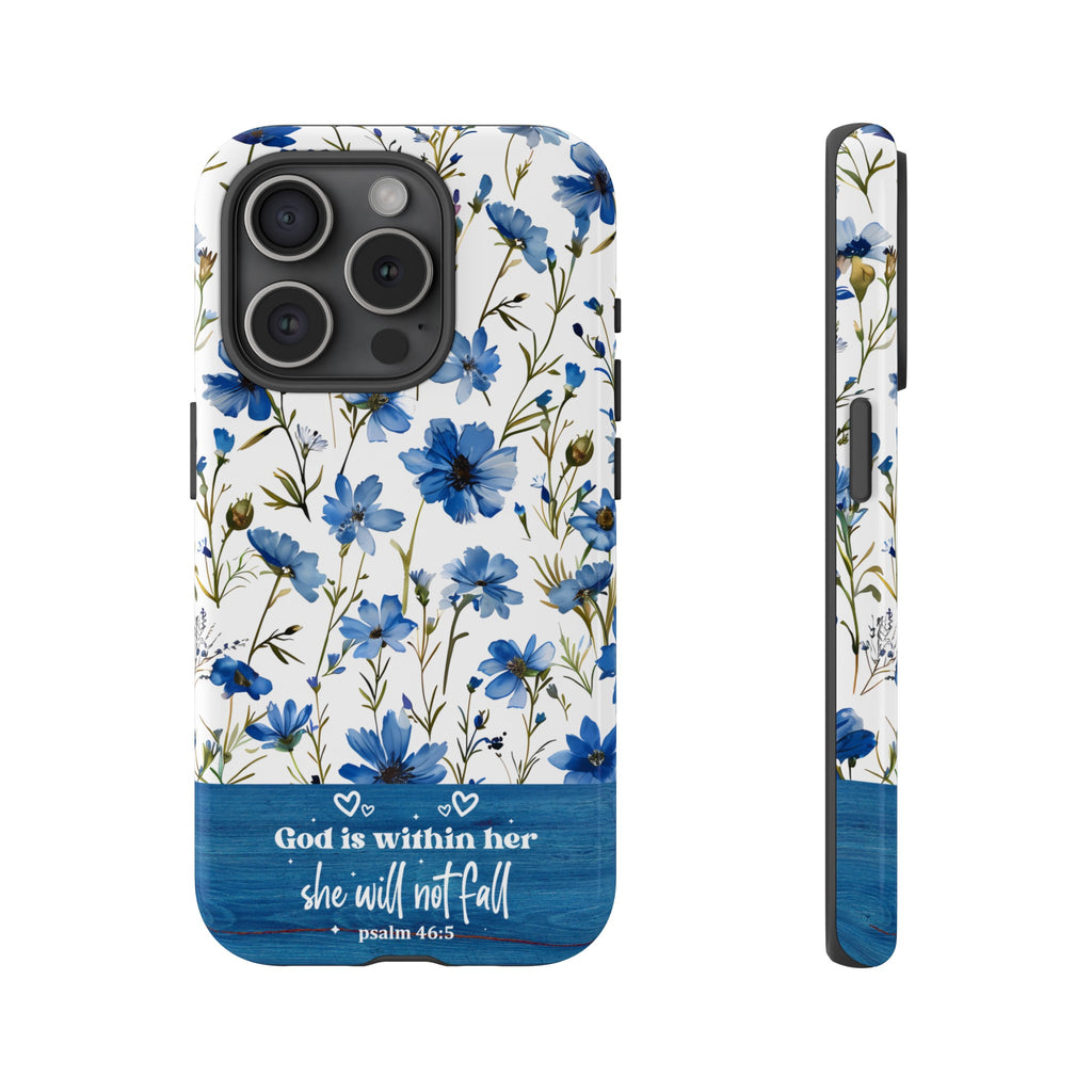 Psalm 46:5 God Is Within Her Christian Floral Pattern Phone Case Christian Religious Gifts iPhone Samsung Galaxy Google Pixel Phone Case