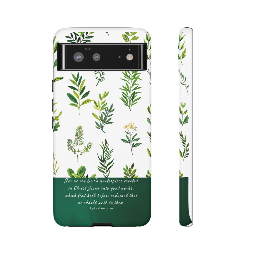 Ephesians 2:10 God's Masterpiece Christian Green Floral Pattern Phone Case Christian Gifts iPhone Samsung Galaxy Google Pixel Phone Case