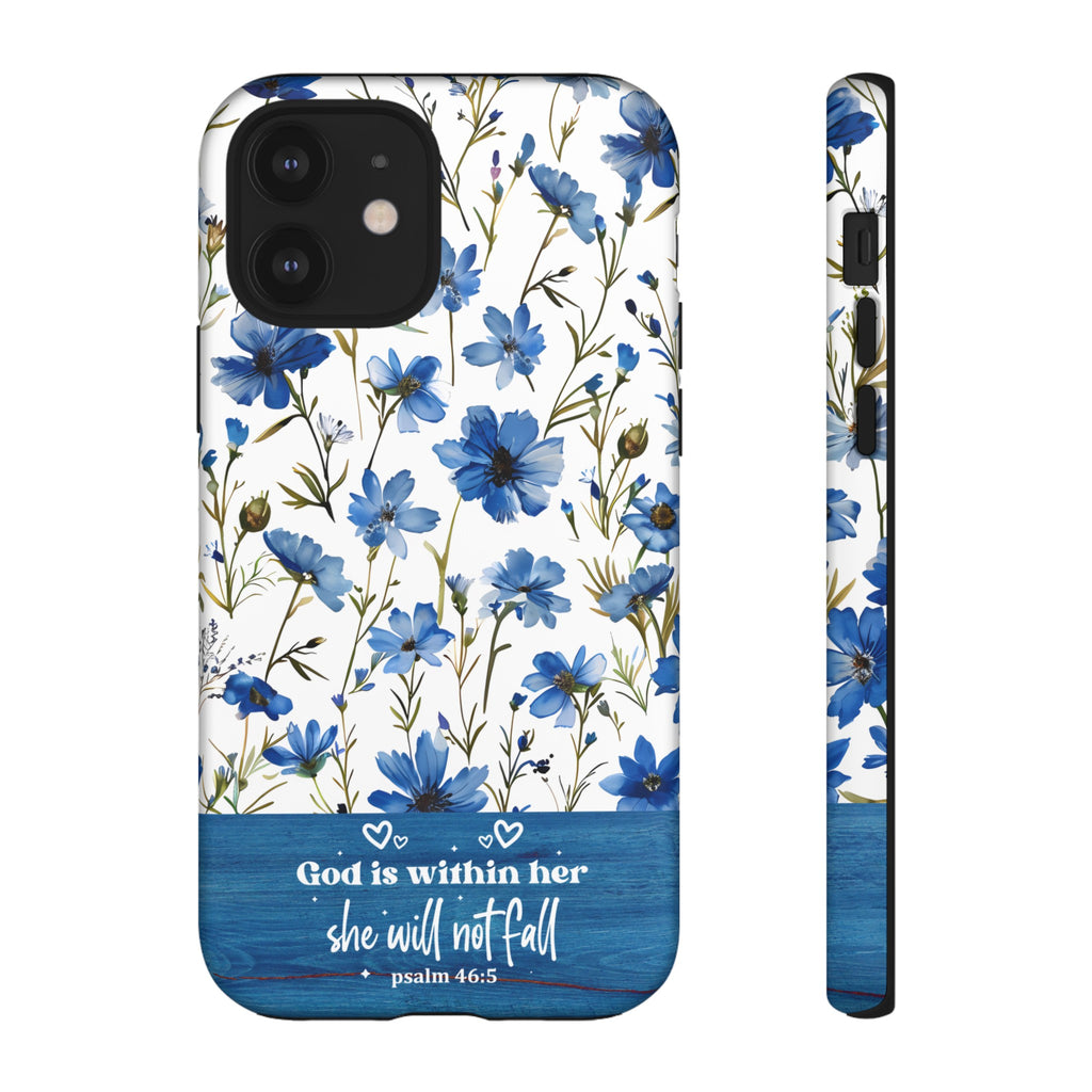 Psalm 46:5 God Is Within Her Christian Floral Pattern Phone Case Christian Religious Gifts iPhone Samsung Galaxy Google Pixel Phone Case