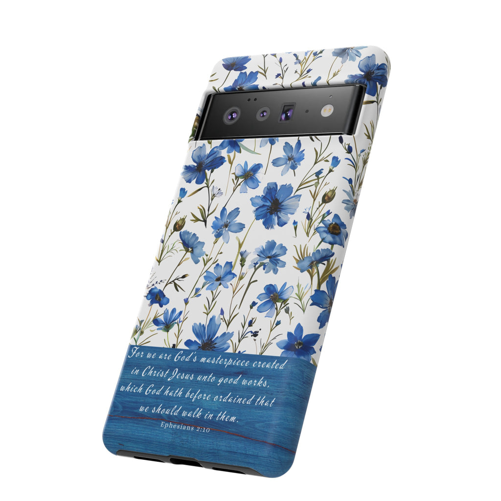 Ephesians 2:10 God's Masterpiece Christian Floral Pattern Phone Case Christian Religious Gifts iPhone Samsung Galaxy Google Pixel Phone Case