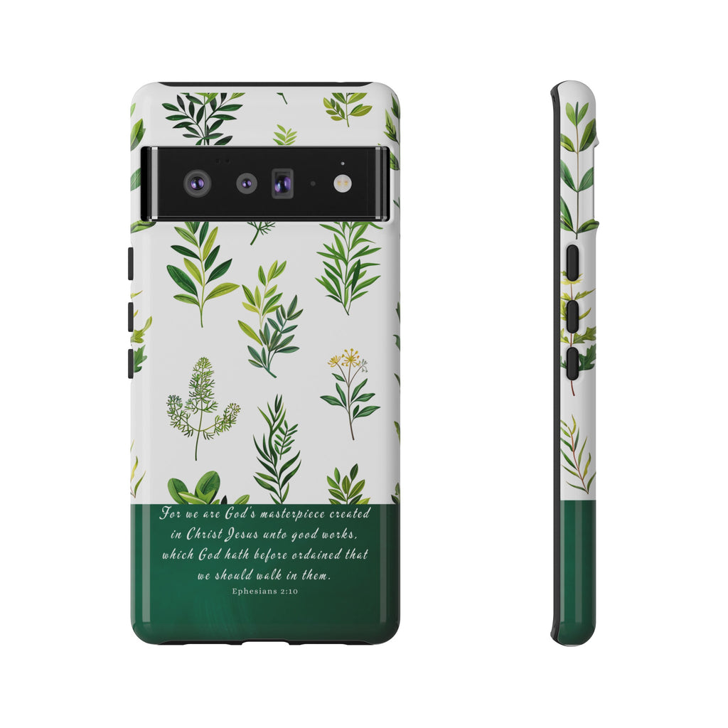 Ephesians 2:10 God's Masterpiece Christian Green Floral Pattern Phone Case Christian Gifts iPhone Samsung Galaxy Google Pixel Phone Case