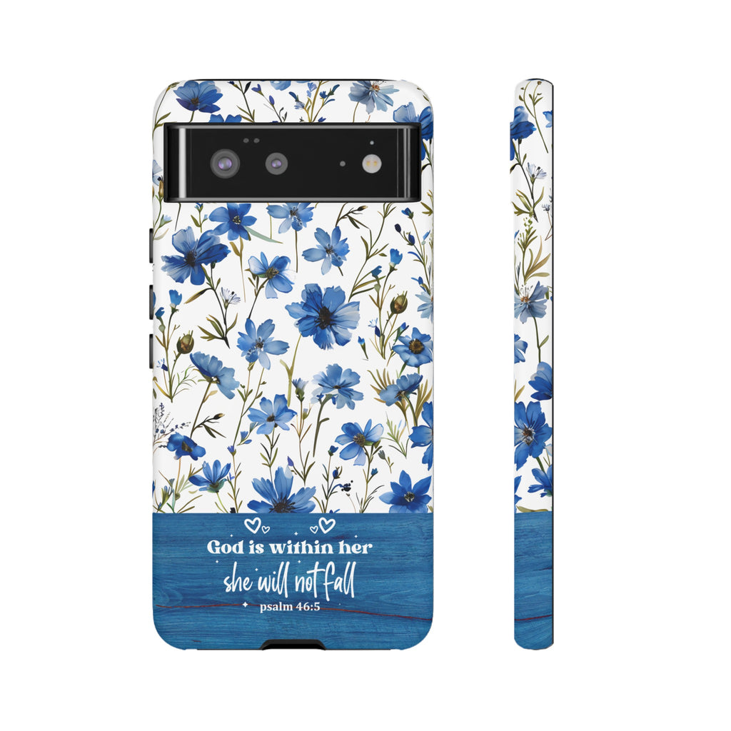 Psalm 46:5 God Is Within Her Christian Floral Pattern Phone Case Christian Religious Gifts iPhone Samsung Galaxy Google Pixel Phone Case