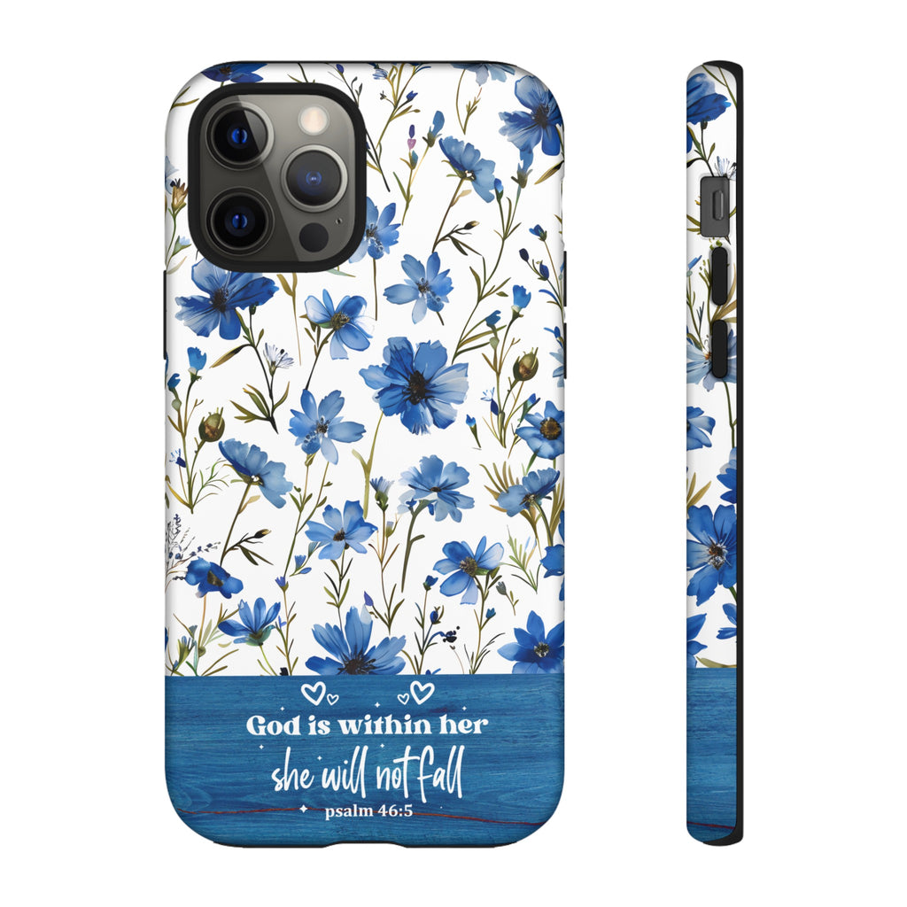 Psalm 46:5 God Is Within Her Christian Floral Pattern Phone Case Christian Religious Gifts iPhone Samsung Galaxy Google Pixel Phone Case