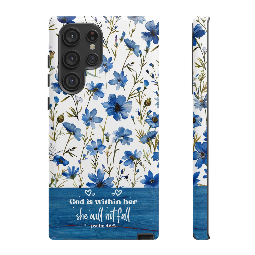 Psalm 46:5 God Is Within Her Christian Floral Pattern Phone Case Christian Religious Gifts iPhone Samsung Galaxy Google Pixel Phone Case