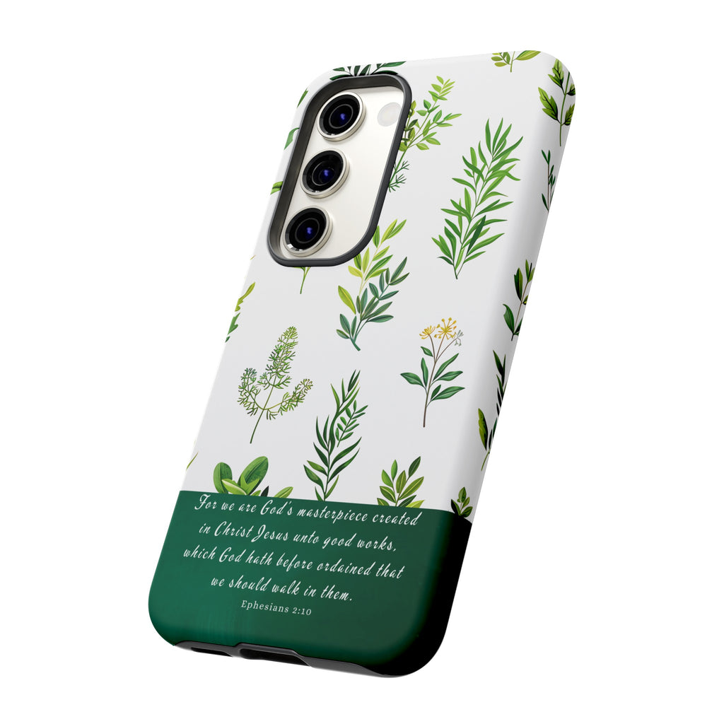 Ephesians 2:10 God's Masterpiece Christian Green Floral Pattern Phone Case Christian Gifts iPhone Samsung Galaxy Google Pixel Phone Case