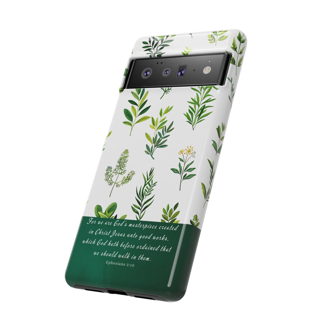 Ephesians 2:10 God's Masterpiece Christian Green Floral Pattern Phone Case Christian Gifts iPhone Samsung Galaxy Google Pixel Phone Case