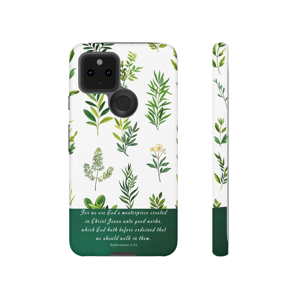 Ephesians 2:10 God's Masterpiece Christian Green Floral Pattern Phone Case Christian Gifts iPhone Samsung Galaxy Google Pixel Phone Case