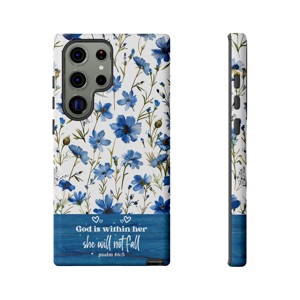 Psalm 46:5 God Is Within Her Christian Floral Pattern Phone Case Christian Religious Gifts iPhone Samsung Galaxy Google Pixel Phone Case