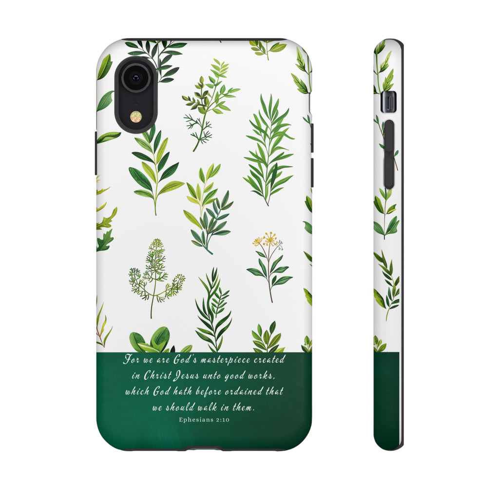 Ephesians 2:10 God's Masterpiece Christian Green Floral Pattern Phone Case Christian Gifts iPhone Samsung Galaxy Google Pixel Phone Case