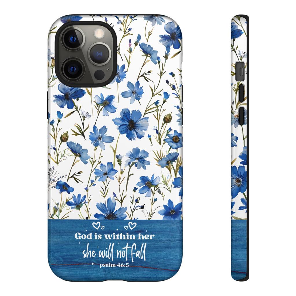 Psalm 46:5 God Is Within Her Christian Floral Pattern Phone Case Christian Religious Gifts iPhone Samsung Galaxy Google Pixel Phone Case