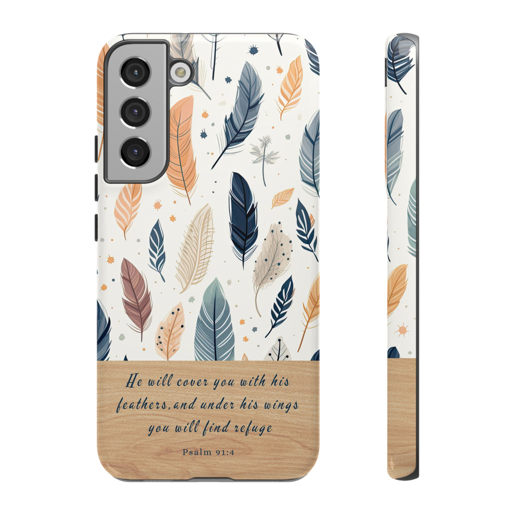 Psalm 91:4 He Will Cover You With His Feathers Phone Case Gift For Christians iPhone Samsung Galaxy Google Pixel Bible Verse Phone Case