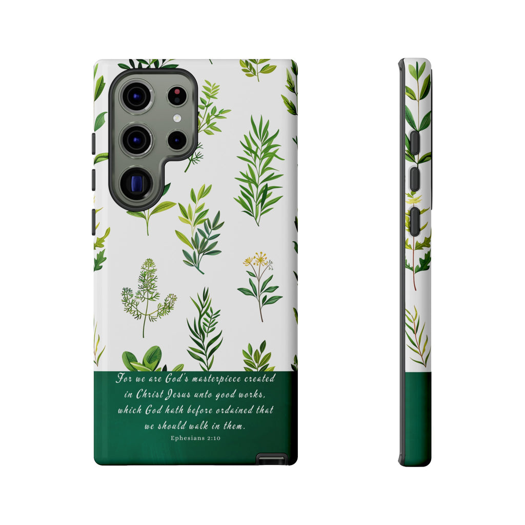 Ephesians 2:10 God's Masterpiece Christian Green Floral Pattern Phone Case Christian Gifts iPhone Samsung Galaxy Google Pixel Phone Case