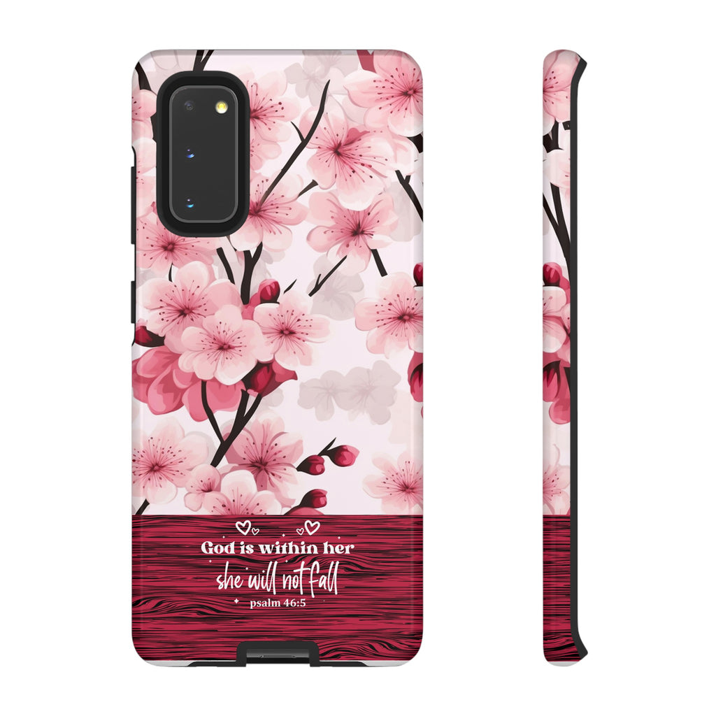 God Is Within Her Psalm 46:5 Floral Cherry Blossom Premium Christian iPhone Samsung Galaxy Google Pixel Phone Case