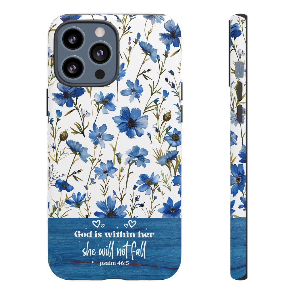 Psalm 46:5 God Is Within Her Christian Floral Pattern Phone Case Christian Religious Gifts iPhone Samsung Galaxy Google Pixel Phone Case