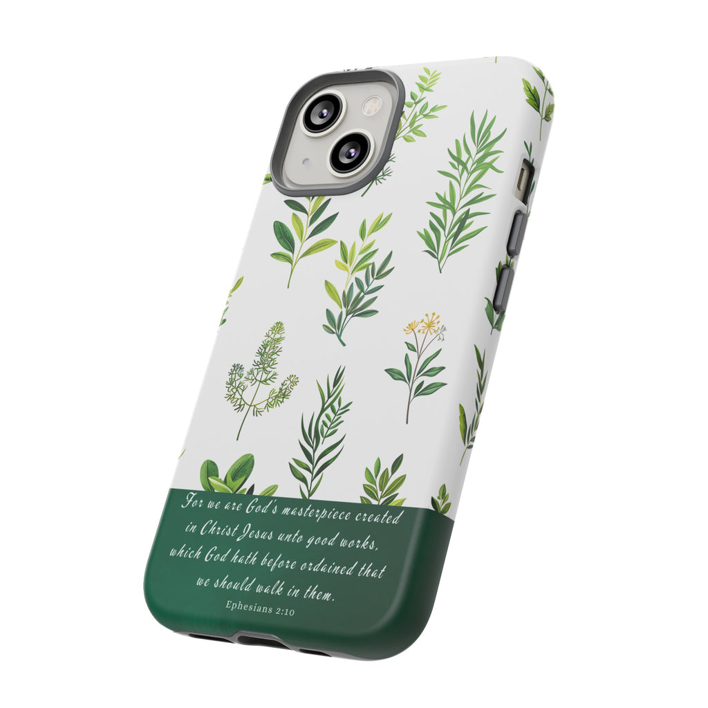 Ephesians 2:10 God's Masterpiece Christian Green Floral Pattern Phone Case Christian Gifts iPhone Samsung Galaxy Google Pixel Phone Case