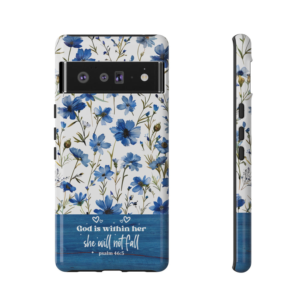 Psalm 46:5 God Is Within Her Christian Floral Pattern Phone Case Christian Religious Gifts iPhone Samsung Galaxy Google Pixel Phone Case