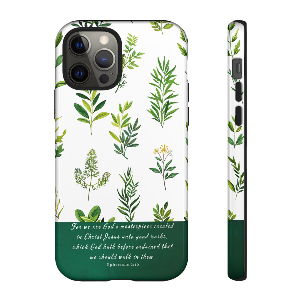 Ephesians 2:10 God's Masterpiece Christian Green Floral Pattern Phone Case Christian Gifts iPhone Samsung Galaxy Google Pixel Phone Case