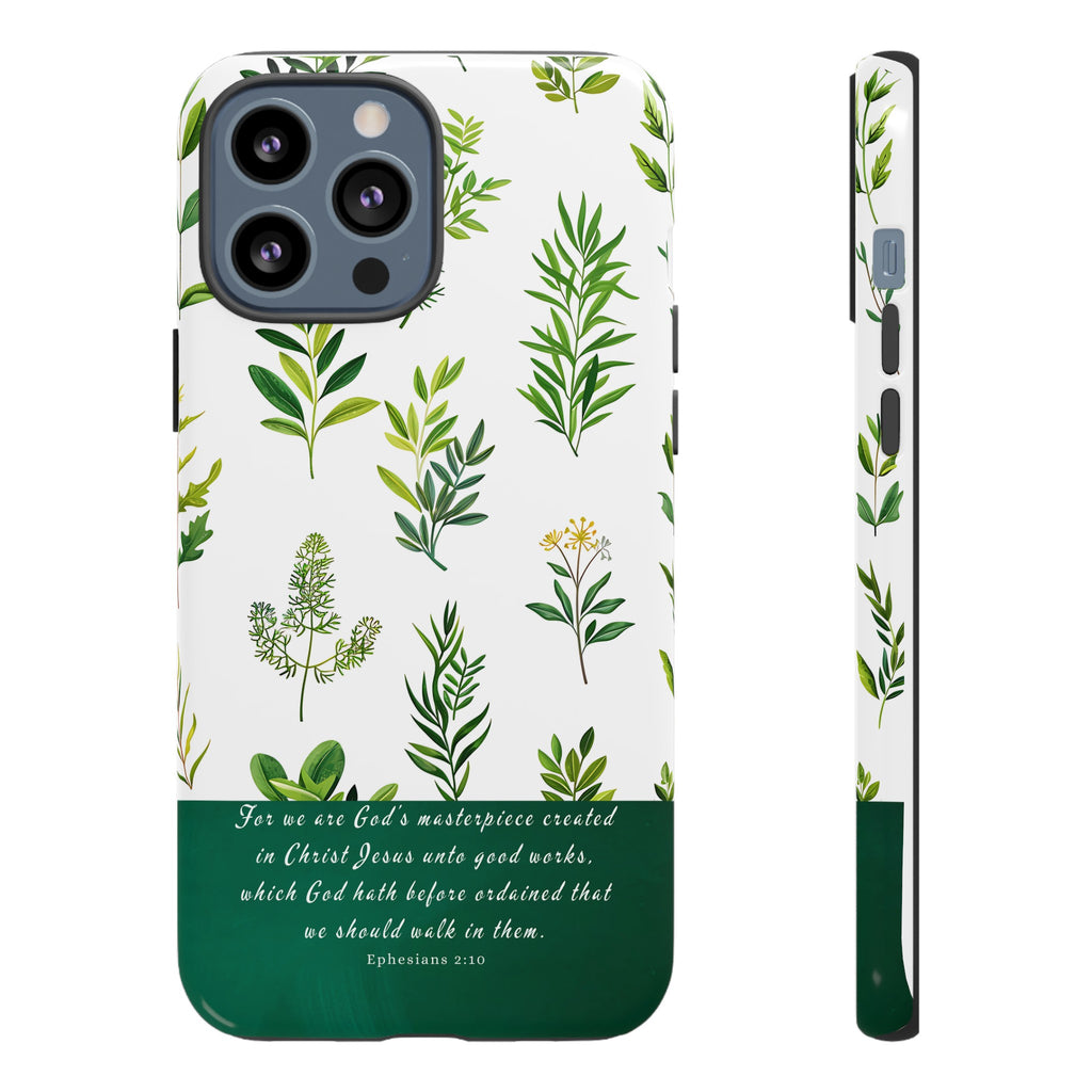 Ephesians 2:10 God's Masterpiece Christian Green Floral Pattern Phone Case Christian Gifts iPhone Samsung Galaxy Google Pixel Phone Case