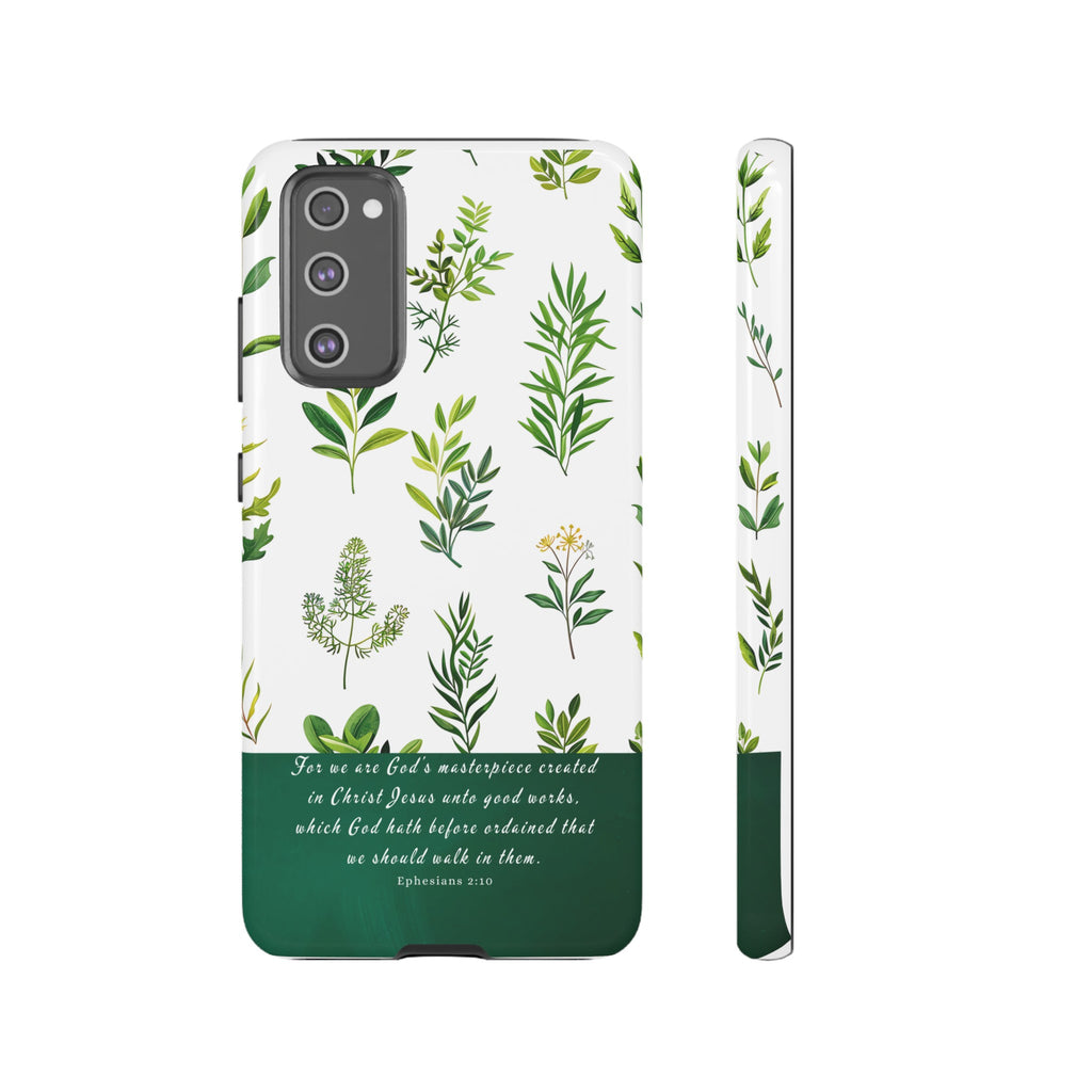 Ephesians 2:10 God's Masterpiece Christian Green Floral Pattern Phone Case Christian Gifts iPhone Samsung Galaxy Google Pixel Phone Case