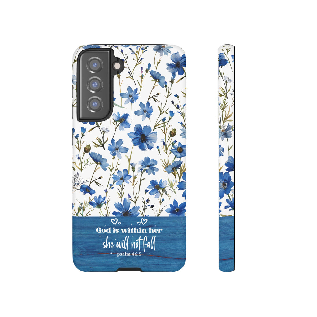 Psalm 46:5 God Is Within Her Christian Floral Pattern Phone Case Christian Religious Gifts iPhone Samsung Galaxy Google Pixel Phone Case