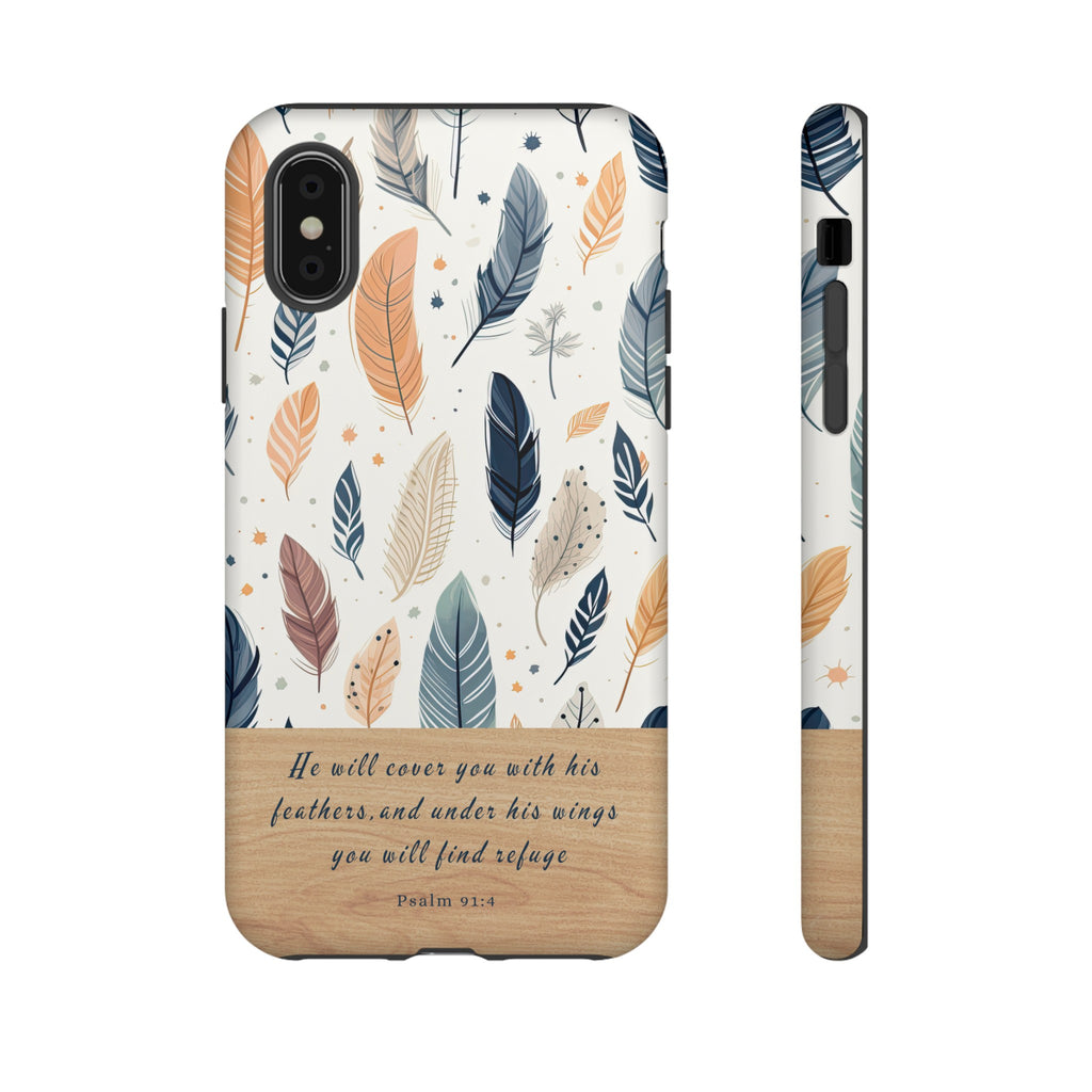 Psalm 91:4 He Will Cover You With His Feathers Phone Case Gift For Christians iPhone Samsung Galaxy Google Pixel Bible Verse Phone Case