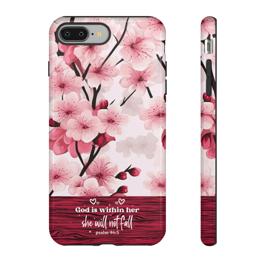 God Is Within Her Psalm 46:5 Floral Cherry Blossom Premium Christian iPhone Samsung Galaxy Google Pixel Phone Case