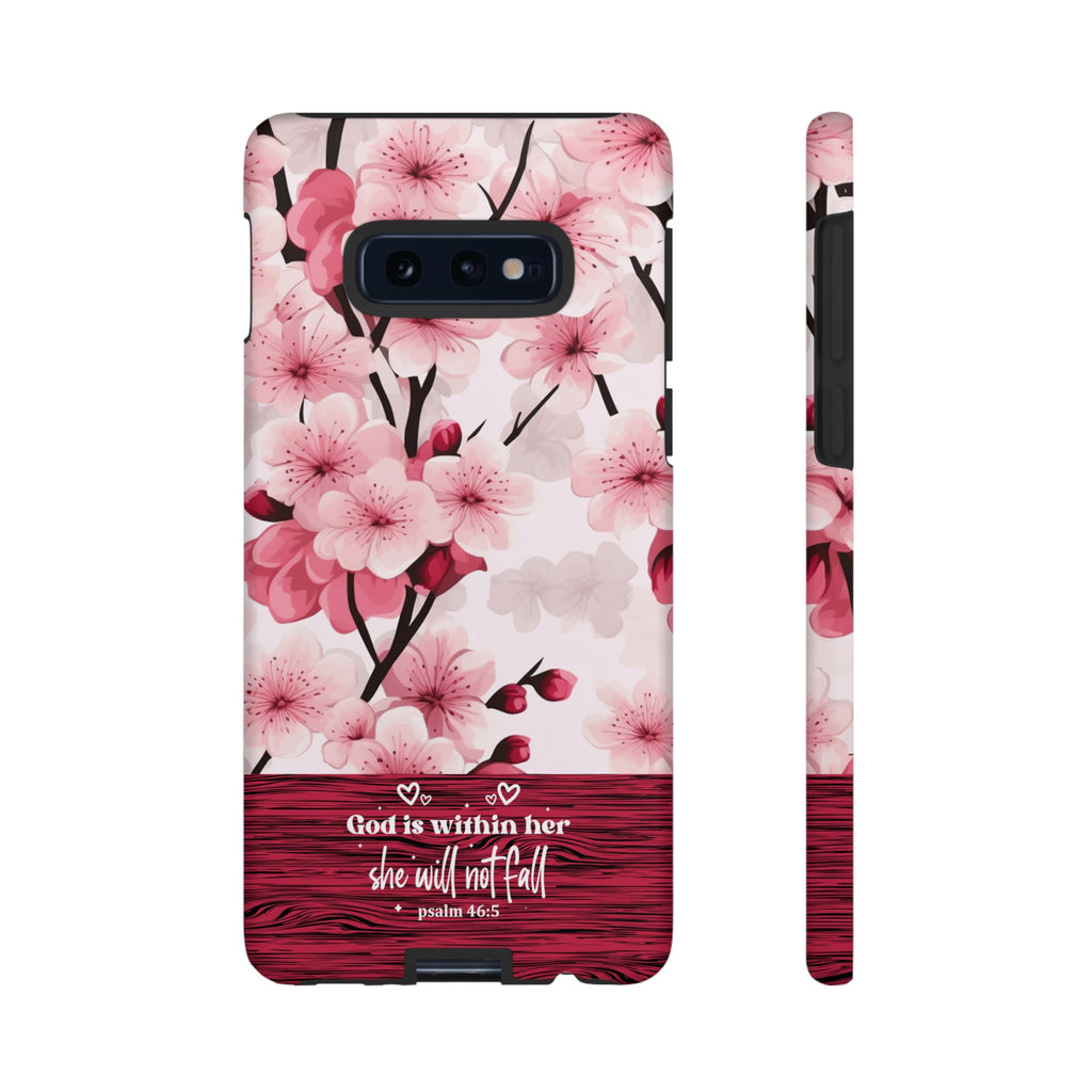 God Is Within Her Psalm 46:5 Floral Cherry Blossom Premium Christian iPhone Samsung Galaxy Google Pixel Phone Case