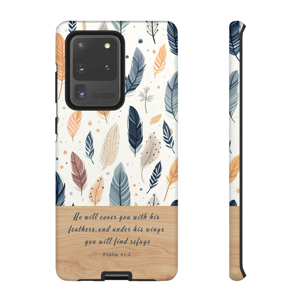 Psalm 91:4 He Will Cover You With His Feathers Phone Case Gift For Christians iPhone Samsung Galaxy Google Pixel Bible Verse Phone Case