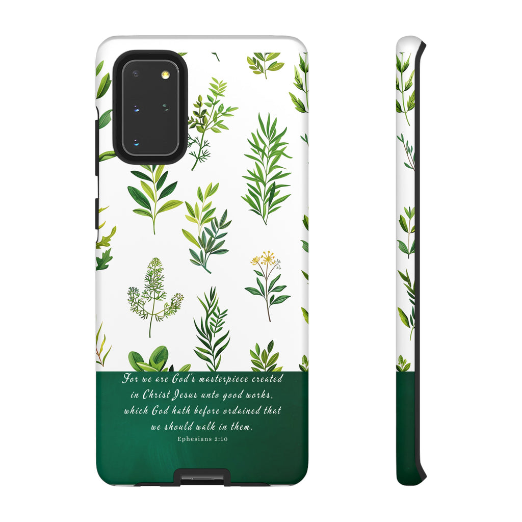 Ephesians 2:10 God's Masterpiece Christian Green Floral Pattern Phone Case Christian Gifts iPhone Samsung Galaxy Google Pixel Phone Case