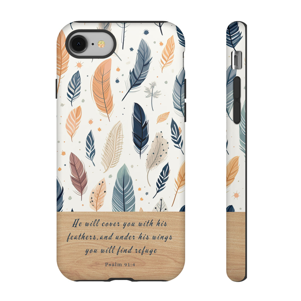 Psalm 91:4 He Will Cover You With His Feathers Phone Case Gift For Christians iPhone Samsung Galaxy Google Pixel Bible Verse Phone Case