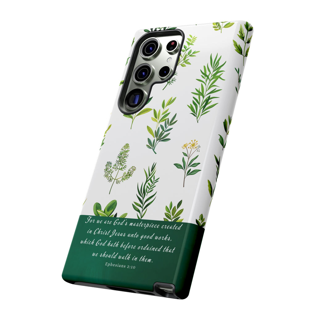 Ephesians 2:10 God's Masterpiece Christian Green Floral Pattern Phone Case Christian Gifts iPhone Samsung Galaxy Google Pixel Phone Case