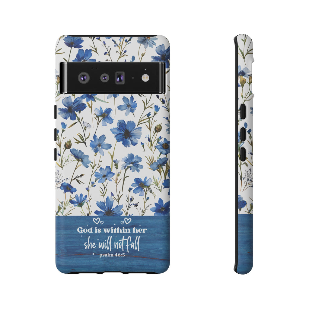 Psalm 46:5 God Is Within Her Christian Floral Pattern Phone Case Christian Religious Gifts iPhone Samsung Galaxy Google Pixel Phone Case