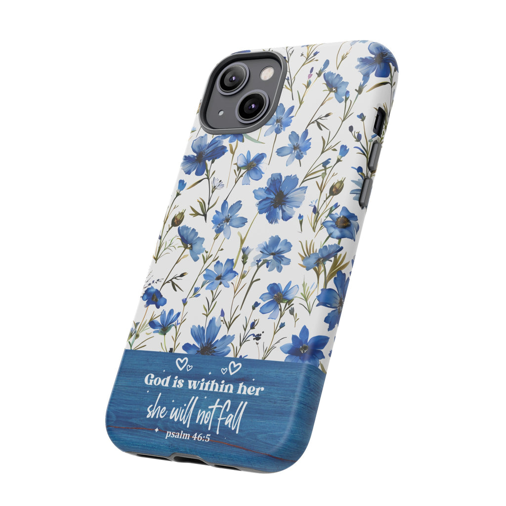 Psalm 46:5 God Is Within Her Christian Floral Pattern Phone Case Christian Religious Gifts iPhone Samsung Galaxy Google Pixel Phone Case