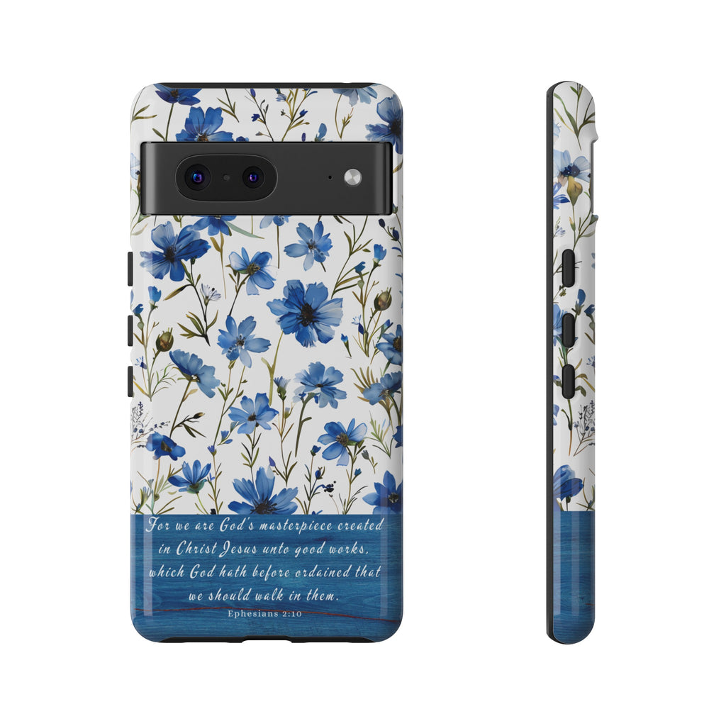 Ephesians 2:10 God's Masterpiece Christian Floral Pattern Phone Case Christian Religious Gifts iPhone Samsung Galaxy Google Pixel Phone Case