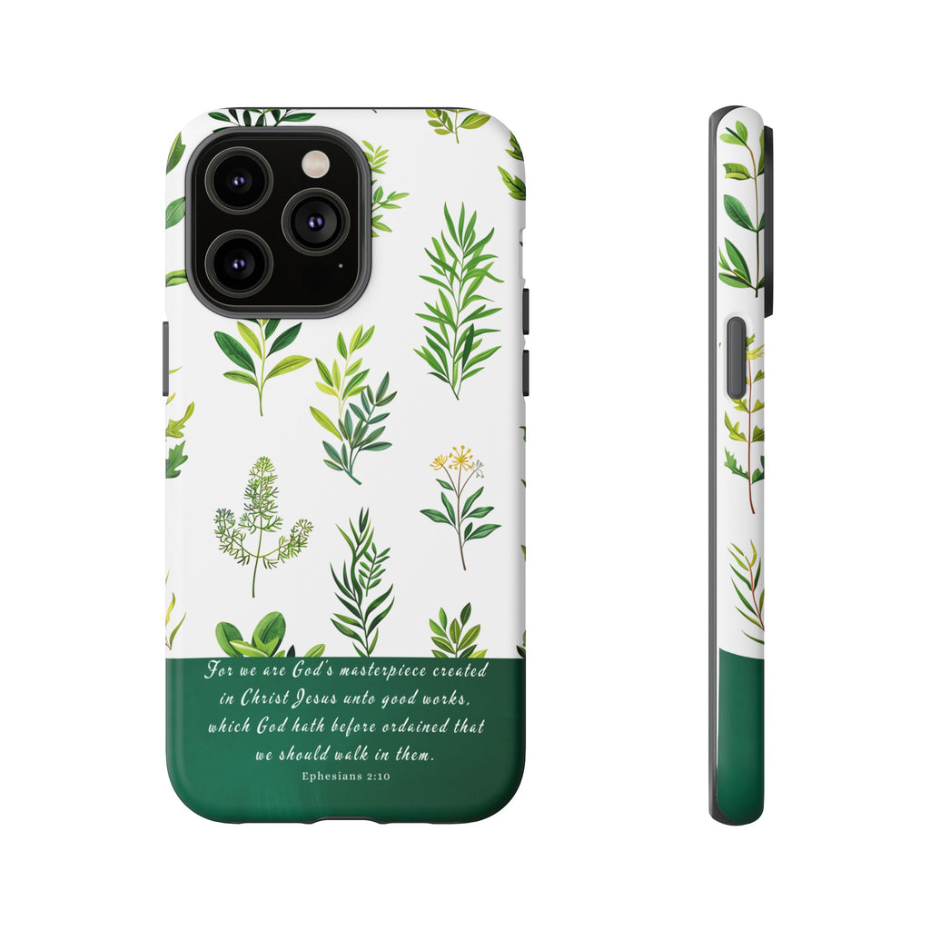 Ephesians 2:10 God's Masterpiece Christian Green Floral Pattern Phone Case Christian Gifts iPhone Samsung Galaxy Google Pixel Phone Case