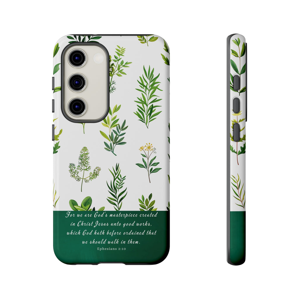 Ephesians 2:10 God's Masterpiece Christian Green Floral Pattern Phone Case Christian Gifts iPhone Samsung Galaxy Google Pixel Phone Case