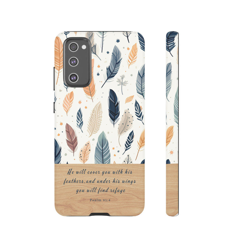 Psalm 91:4 He Will Cover You With His Feathers Phone Case Gift For Christians iPhone Samsung Galaxy Google Pixel Bible Verse Phone Case