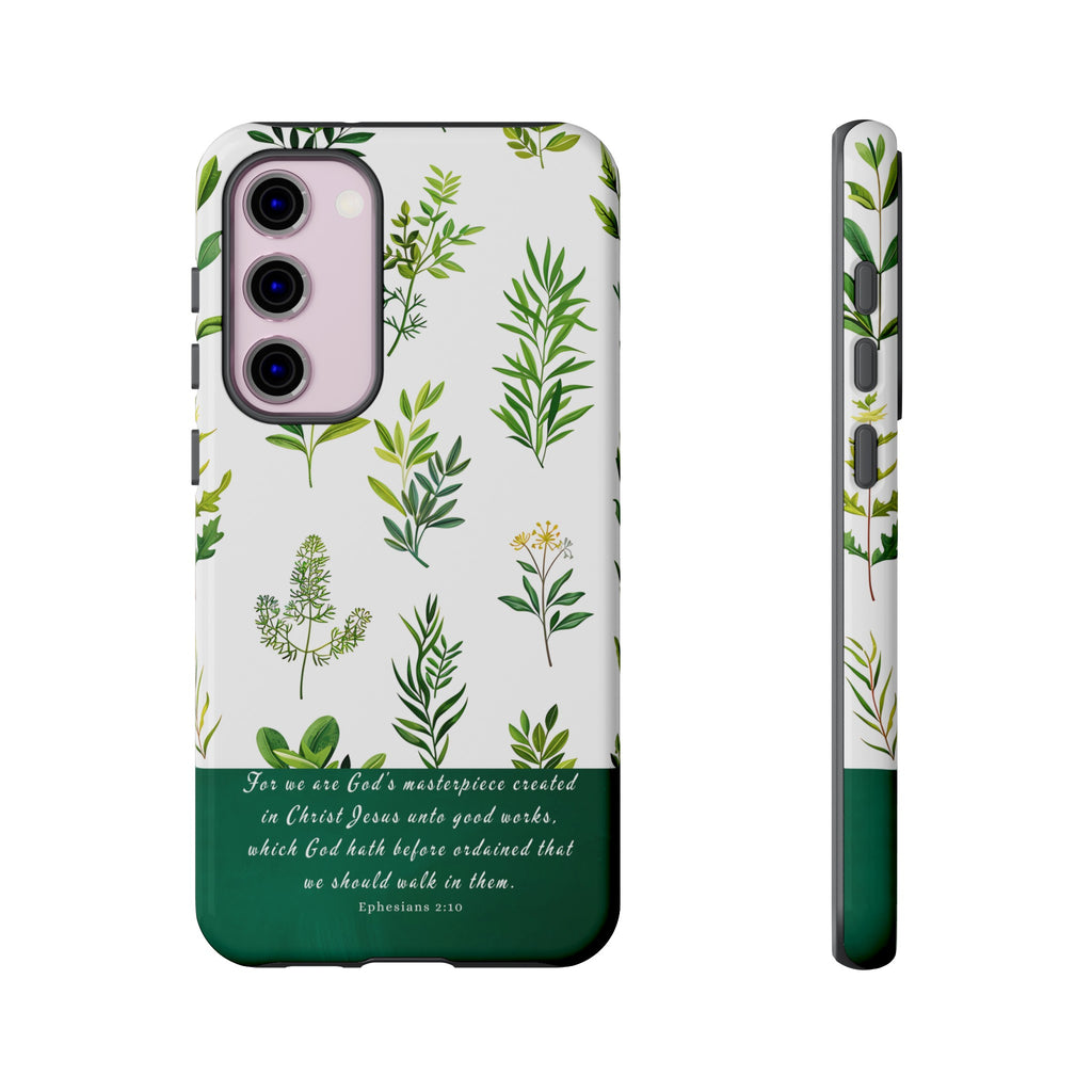 Ephesians 2:10 God's Masterpiece Christian Green Floral Pattern Phone Case Christian Gifts iPhone Samsung Galaxy Google Pixel Phone Case