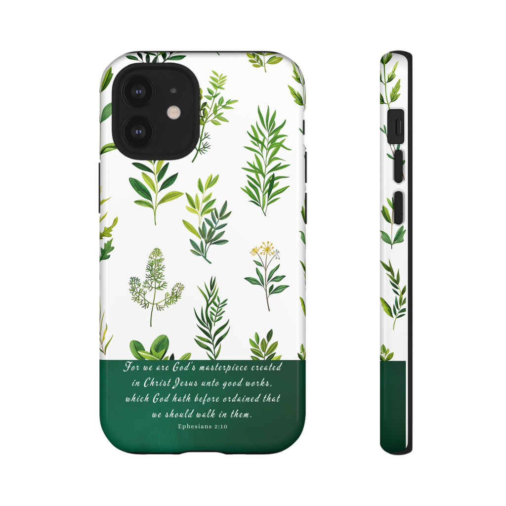 Ephesians 2:10 God's Masterpiece Christian Green Floral Pattern Phone Case Christian Gifts iPhone Samsung Galaxy Google Pixel Phone Case